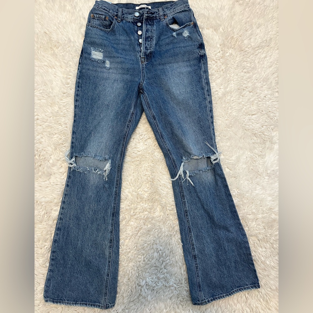 PACSUN High Rise Bootcut Distressed Denim Jeans Medium Wash 28